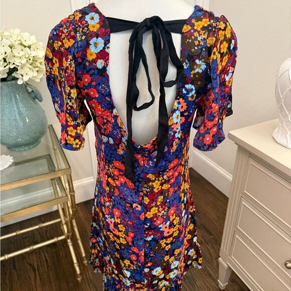 Anthropologie Ruffled Satin Floral Mini Dress-NN5 - Picture 5 of 7
